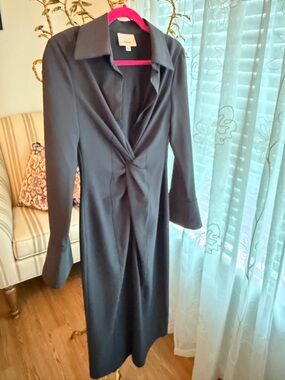 cinq a sept Black Twist-Front Long Sleeve Dress